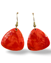 Load image into Gallery viewer, Red & Pink Marble Guitar Pick Lures of Love Earrings