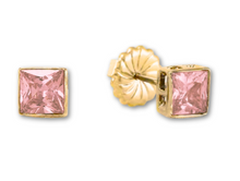 Load image into Gallery viewer, Princess Cut Stud Earrings – 6mm & 8mm | 18k Gold or White Gold Finish