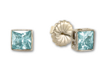 Load image into Gallery viewer, Princess Cut Stud Earrings – 6mm & 8mm | 18k Gold or White Gold Finish