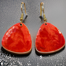 Load image into Gallery viewer, Red & Pink Marble Guitar Pick Lures of Love Earrings