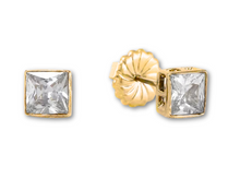 Load image into Gallery viewer, Princess Cut Stud Earrings – 6mm & 8mm | 18k Gold or White Gold Finish