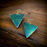 Art Deco Hand Painted Blue Green Triangle Earrings