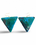 Blue Green Marble Triangle Dome Lures of Love Earrings