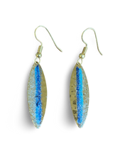 Load image into Gallery viewer, Art Deco Hand Painted Blue Mini Navette Earrings