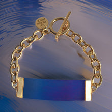 Load image into Gallery viewer, Blue Leather and Chain ID Toggle Bracelet