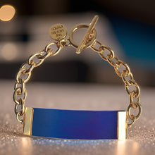 Load image into Gallery viewer, Blue Leather and Chain ID Toggle Bracelet