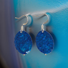 Load image into Gallery viewer, Blue Hand Painted Marbleized Mini Oval Earrings