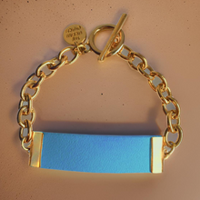 Load image into Gallery viewer, Baby Blue Leather and Chain ID Toggle Bracelet by The Urban Charm