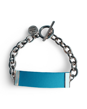 Load image into Gallery viewer, Baby Blue Leather and Chain ID Toggle Bracelet by The Urban Charm