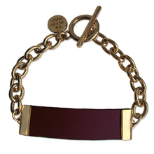 Load image into Gallery viewer, Red Wine Leather Chain ID Toggle Bracelet by The Urban Charm