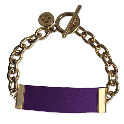 Purple Leather and Metal ID Bracelet