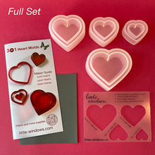 Load image into Gallery viewer, 3-in-1 Heart Molds Set  (super shiny silicone, make solid hearts, open hearts, and heart dishes in 4 sizes)

