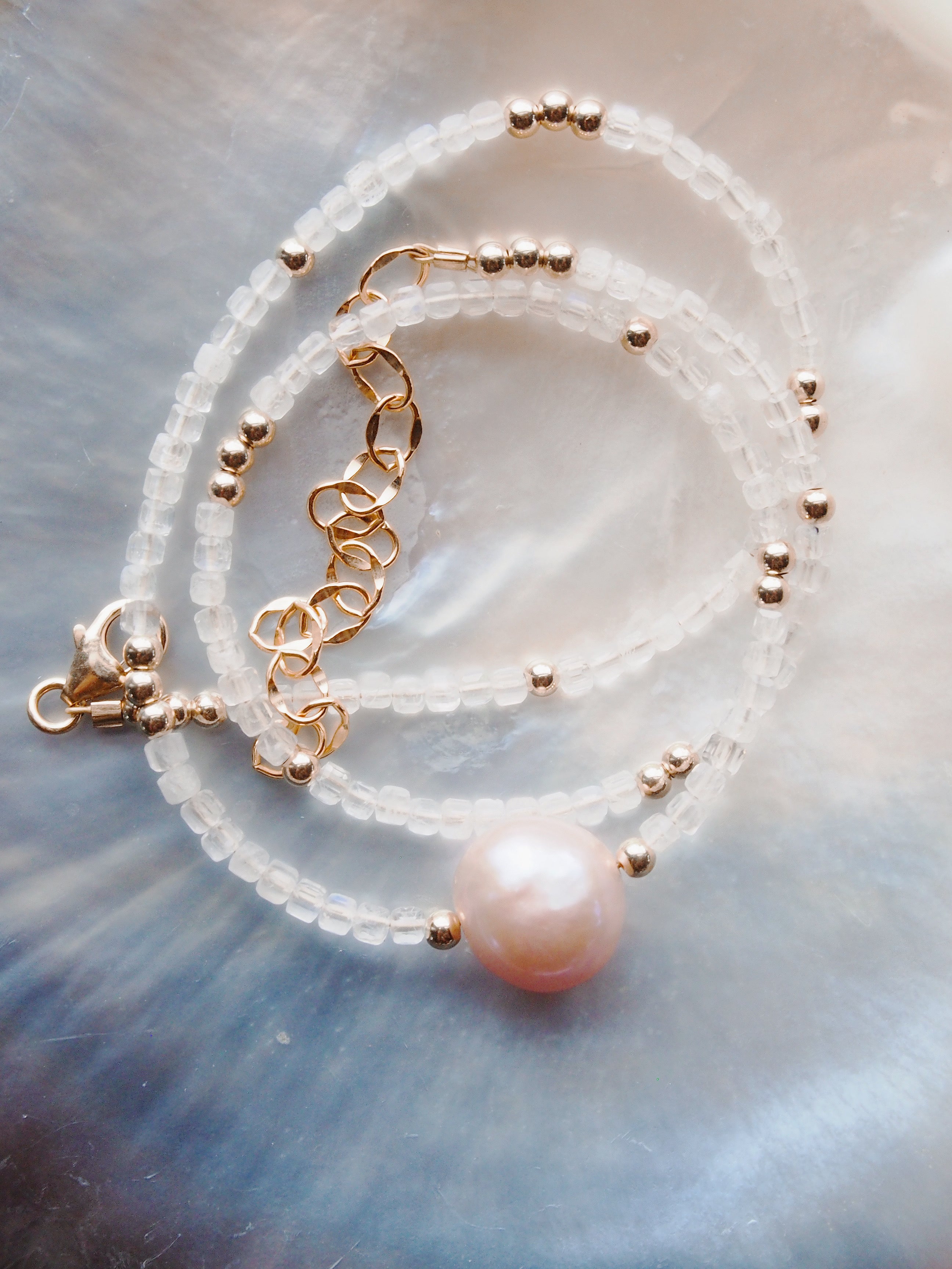 Pink Pearl and Gemstone Necklace - Gold Akala