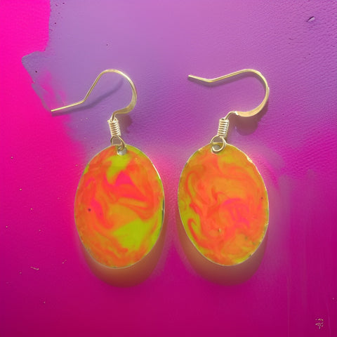 Yellow Orange Marble Mini Oval Lures of Love Earrings
