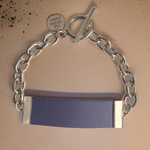 Navy Leather and Chain ID Toggle Bracelet