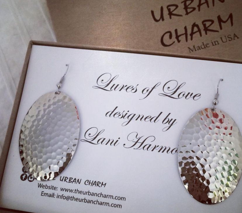 Hammered Oval Domed Dangle Earrings