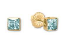 Load image into Gallery viewer, Princess Cut Stud Earrings – 6mm &amp; 8mm | 18k Gold or White Gold Finish
