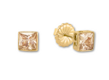 Load image into Gallery viewer, Princess Cut Stud Earrings – 6mm &amp; 8mm | 18k Gold or White Gold Finish
