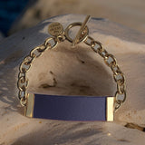 Navy Leather and Chain ID Toggle Bracelet