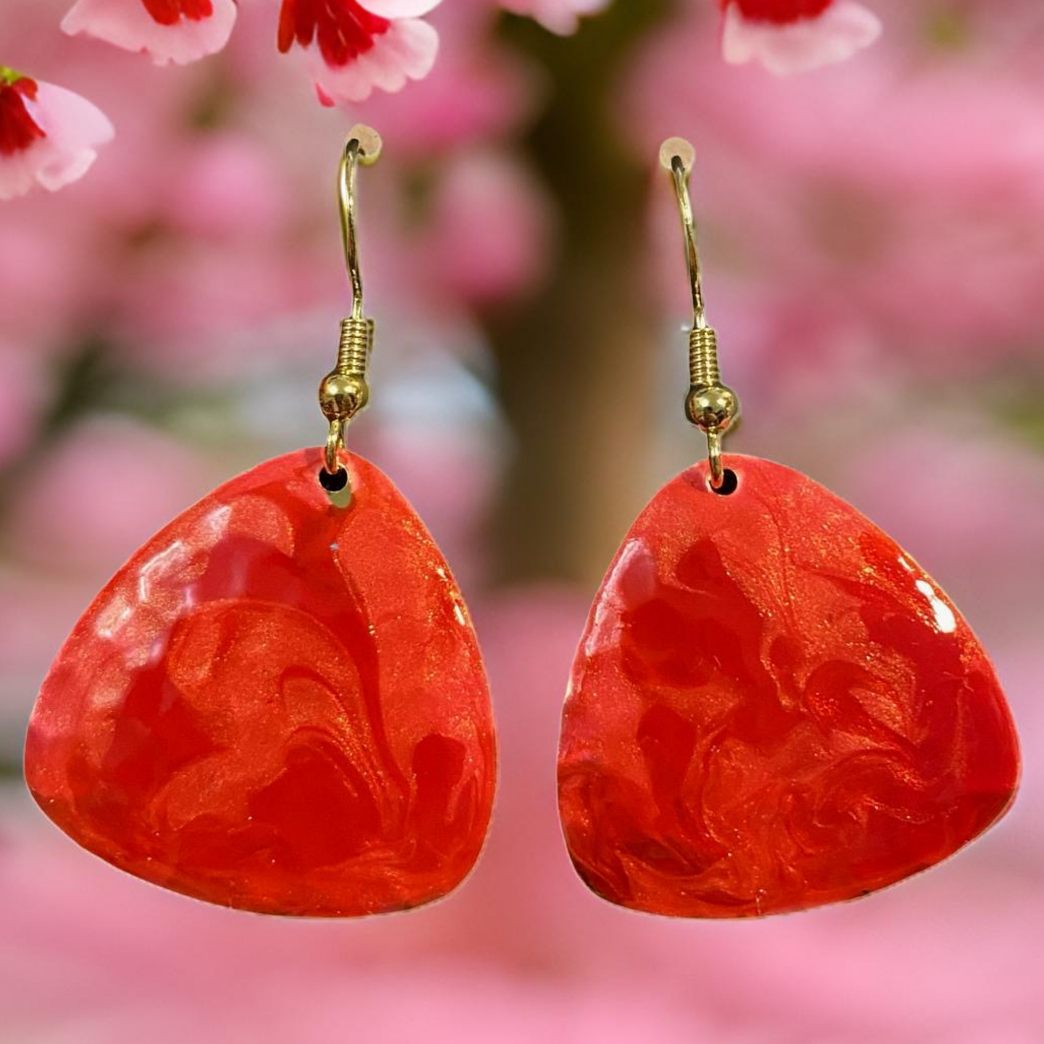 Red & Pink Marble Guitar Pick Lures of Love Earrings