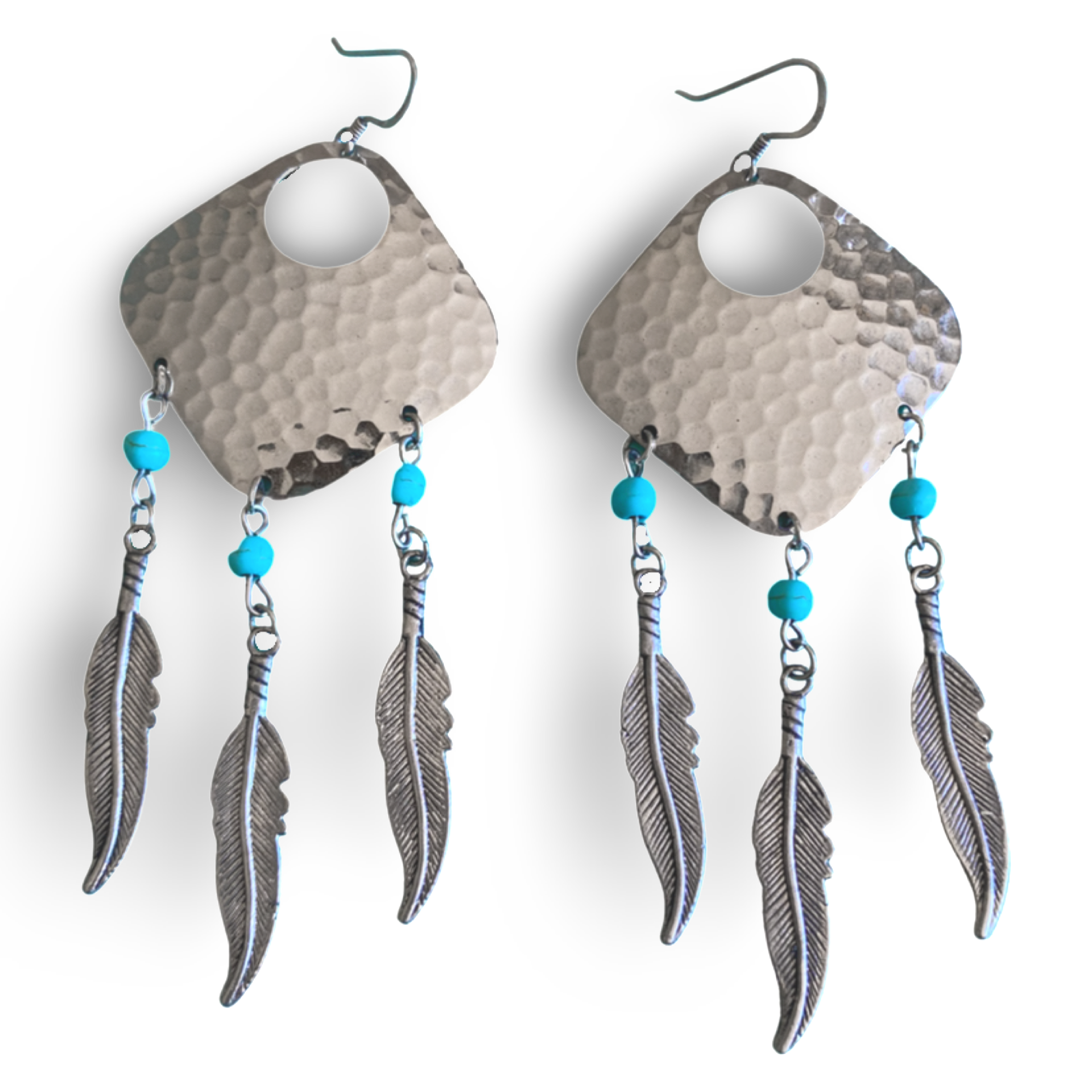 Dream Catcher Earrings with Turquoise Accents and Feathers by The Urban Charm