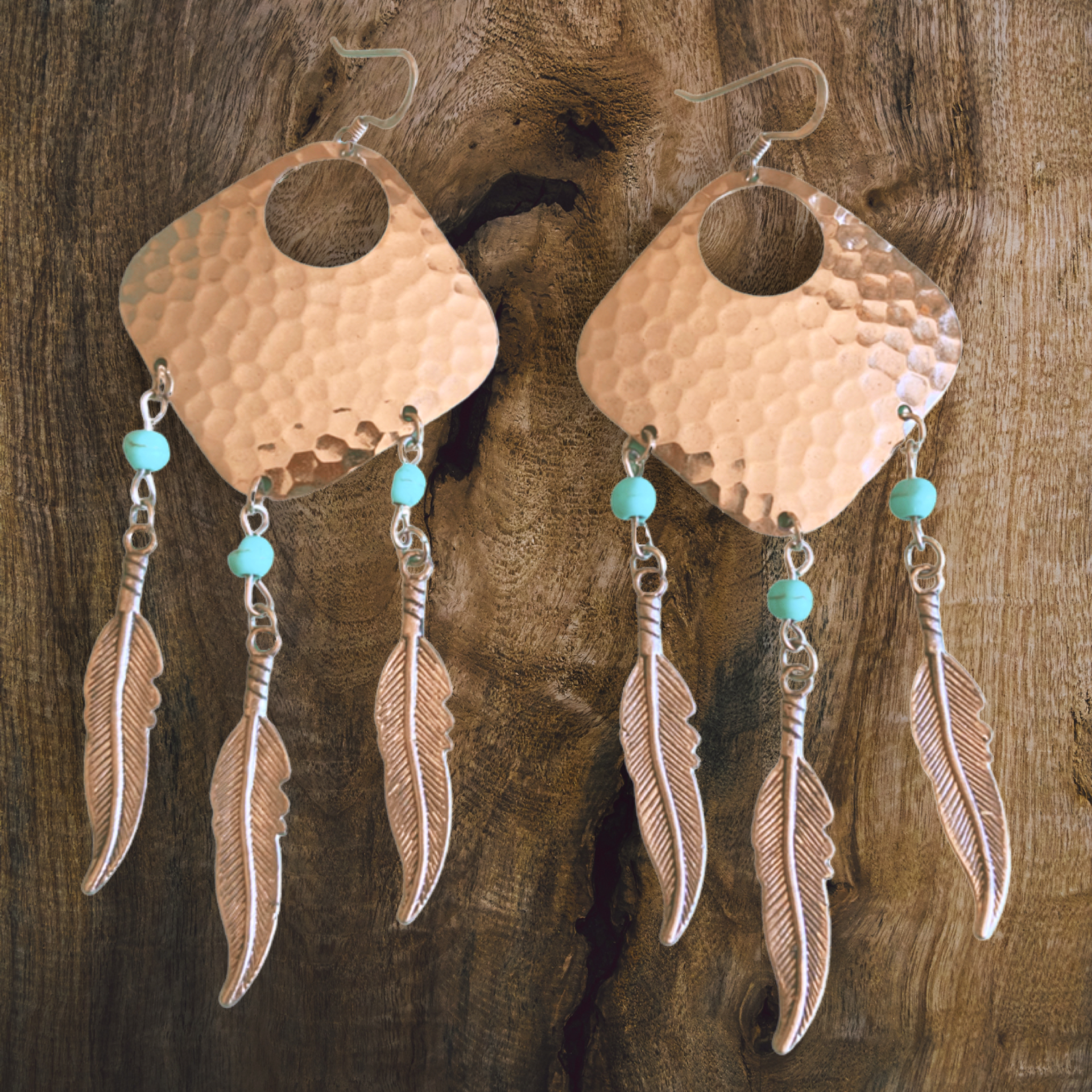 Dream Catcher Earrings with Turquoise Accents and Feathers by The Urban Charm