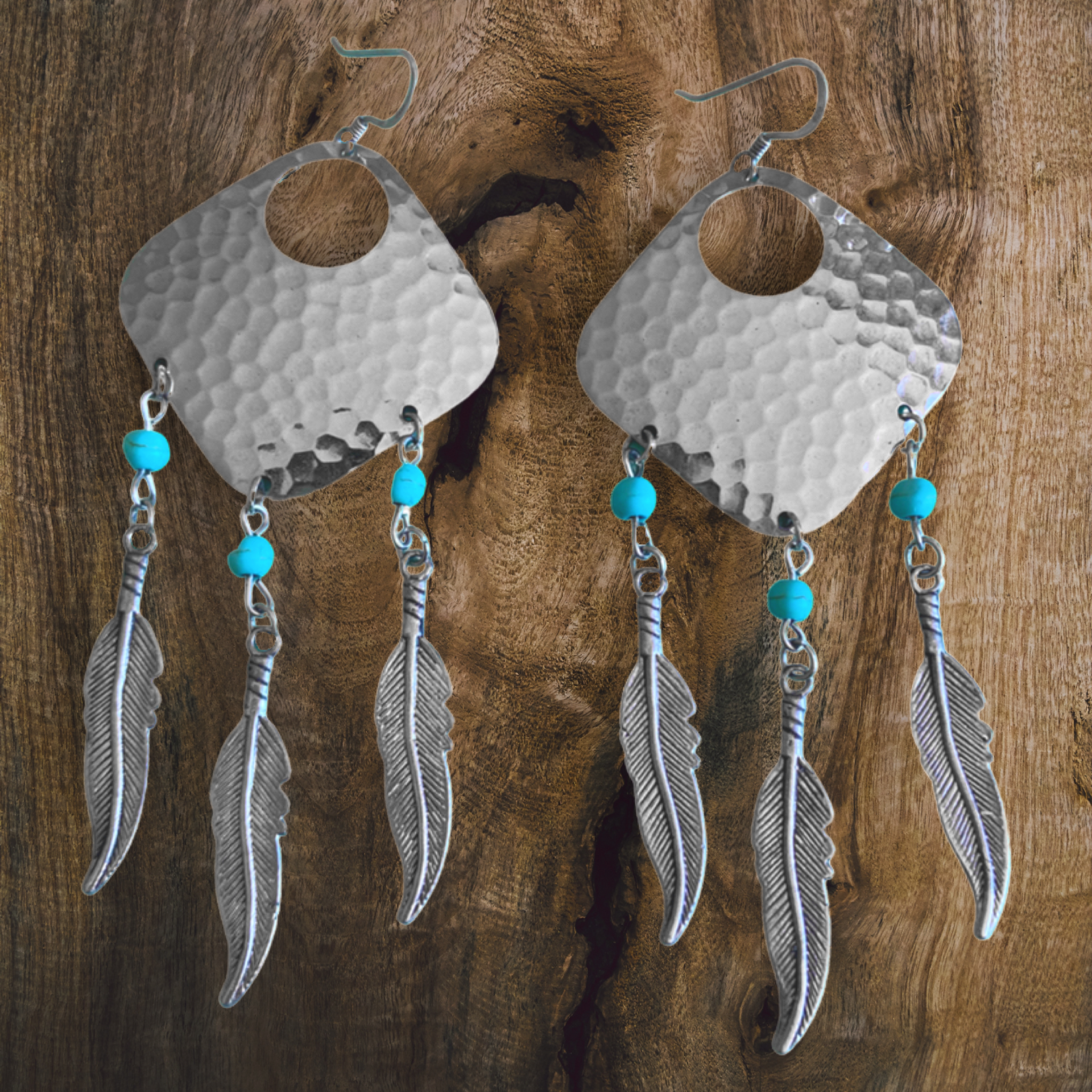 Dream Catcher Earrings with Turquoise Accents and Feathers by The Urban Charm