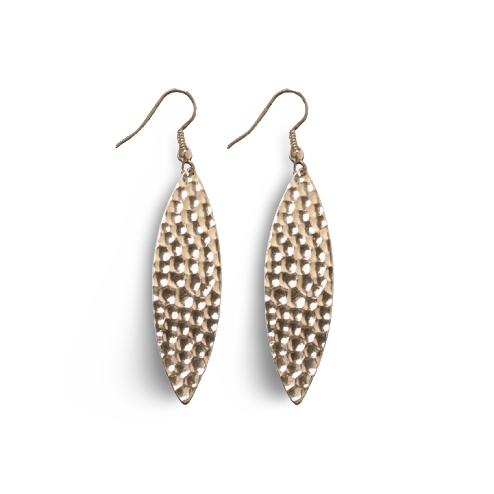 Mini Navette Hammered Metal Earrings