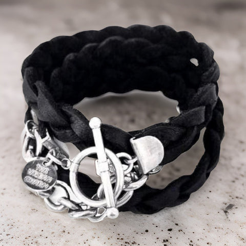 Silver Chain Black Braided Four Wrap Genuine Leather Bracelet by The Urban Charm