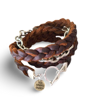 Load image into Gallery viewer, Brown Braided Four Wrap Genuine Leather Bracelet

