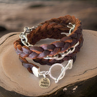 Brown Braided Four Wrap Genuine Leather Bracelet