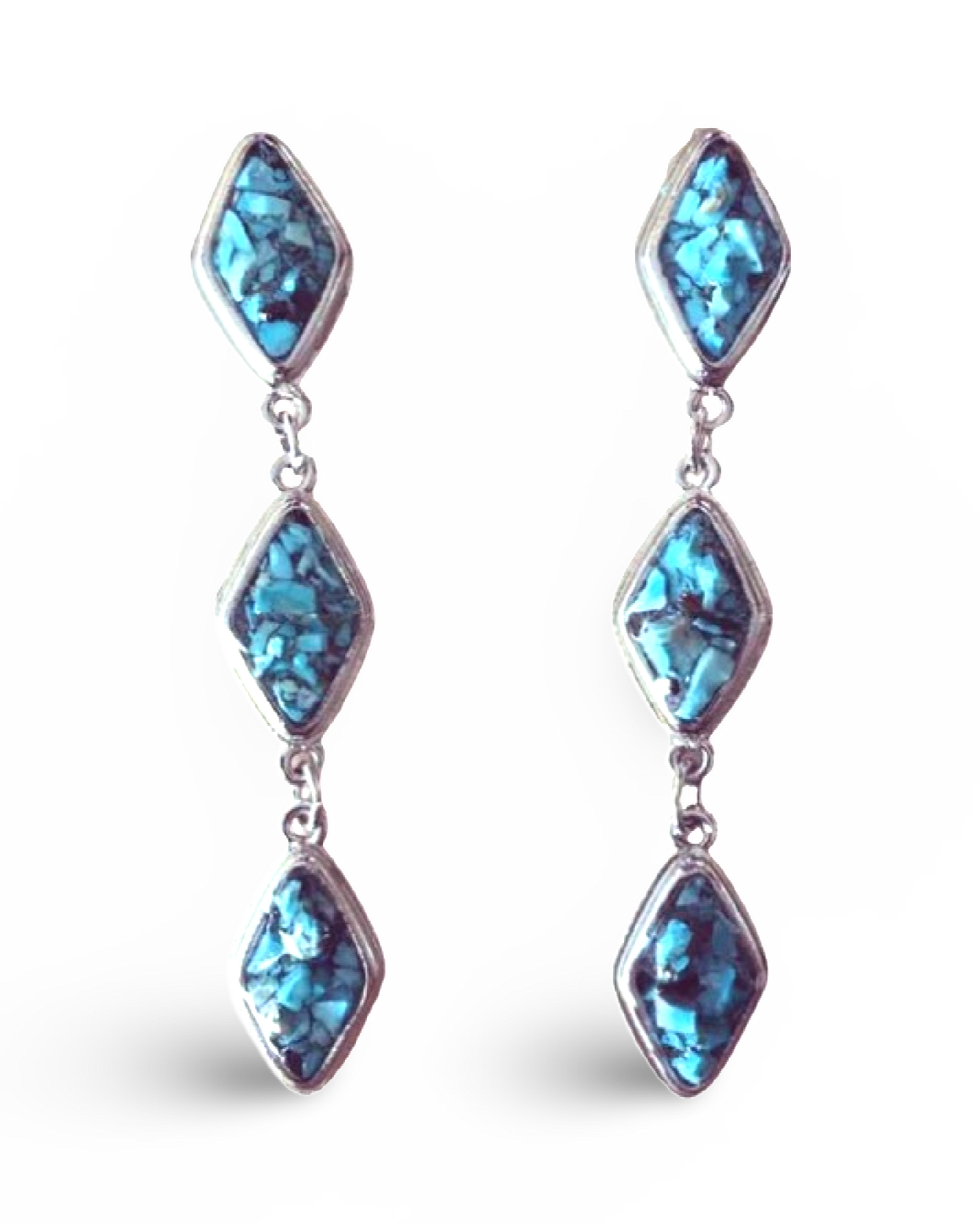 Natural Turquoise and Silver Tier Drop Earrings by The Urban Charm
