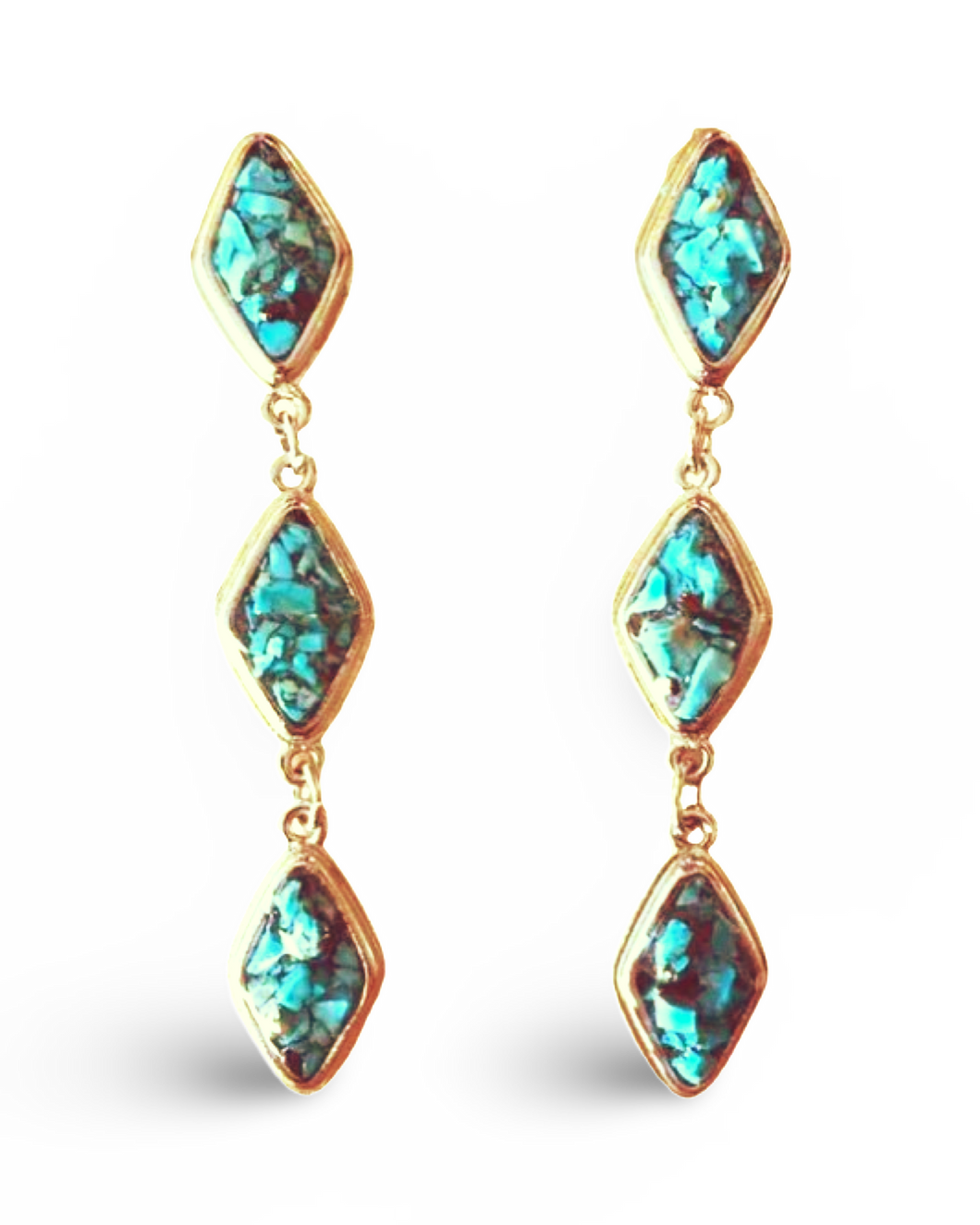 Natural Turquoise and Silver Tier Drop Earrings by The Urban Charm