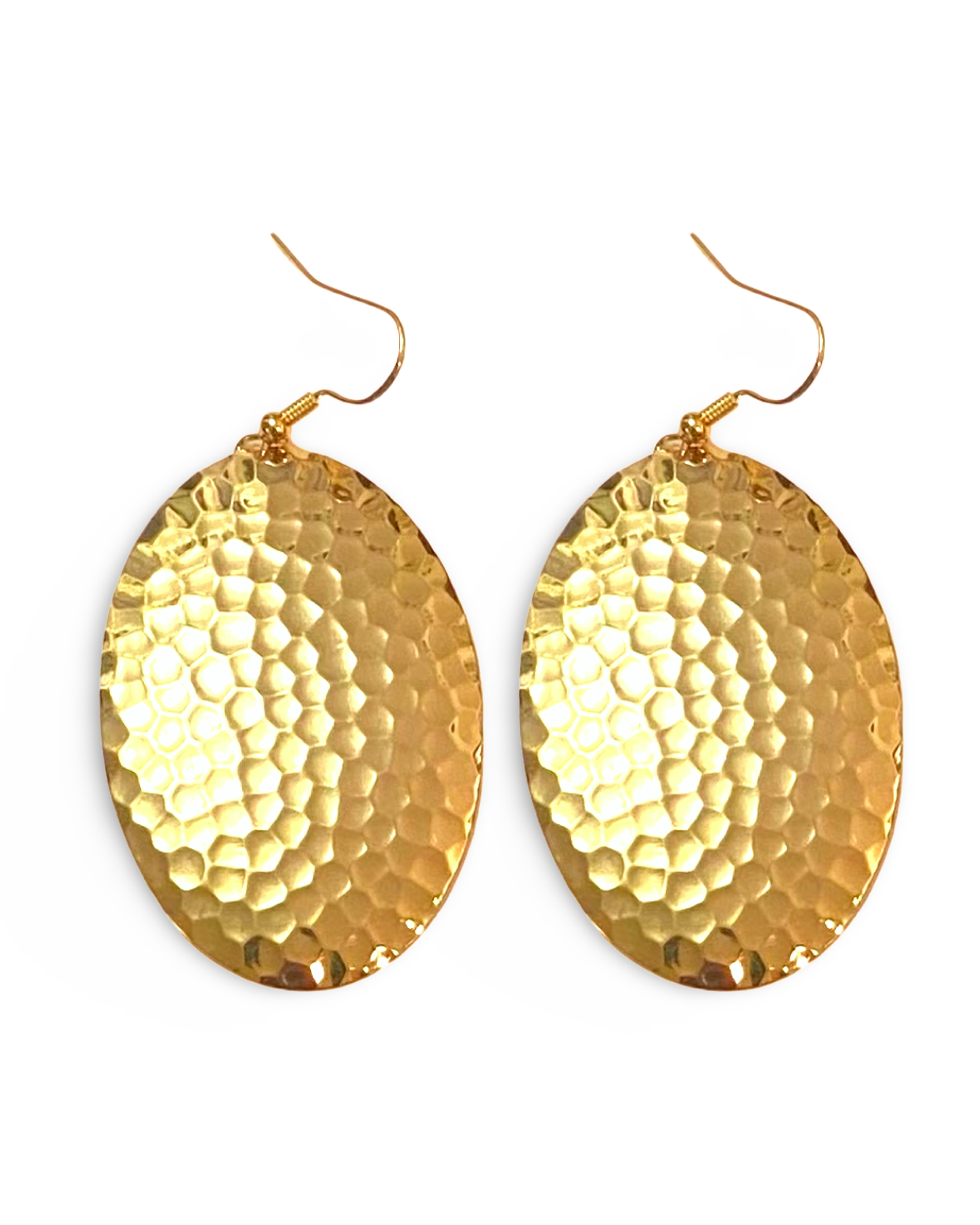 Hammered Oval Domed Dangle Earrings
