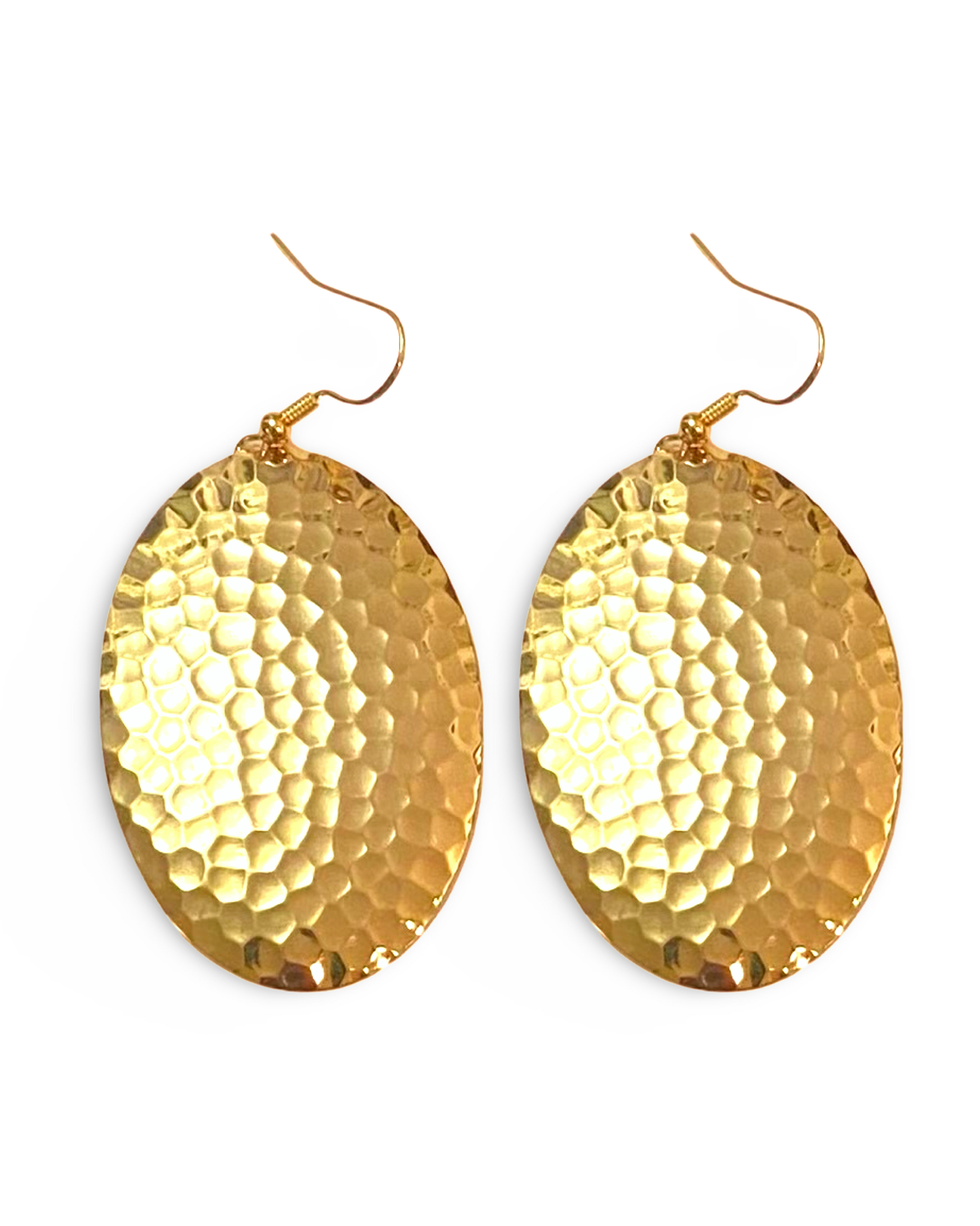 Hammered Oval Domed Dangle Earrings
