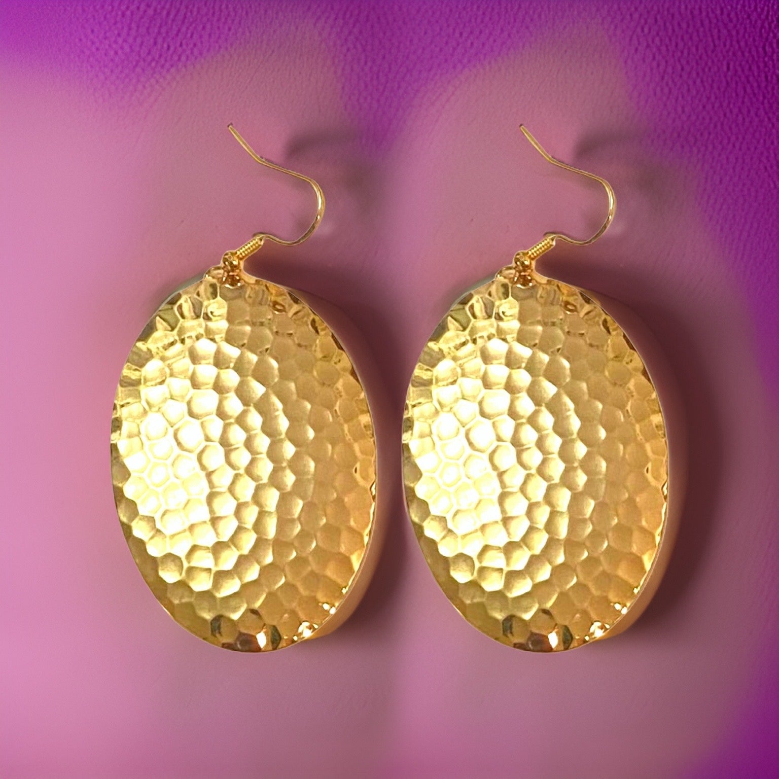 Hammered Oval Domed Dangle Earrings