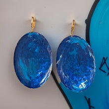Load image into Gallery viewer, Blue Marble Oval Dome Lures of Love Earrings
