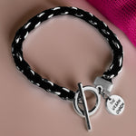 Black Suede Woven Cable Chain Toggle Bracelet