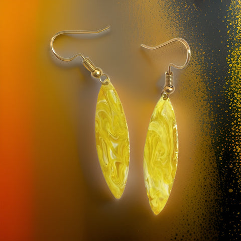 Yellow Marble Mini Navette Lures of Love Earrings