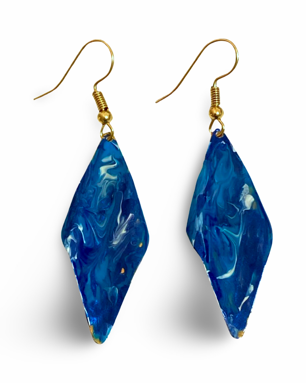 Blue Enamel Marble Wavy Earrings
