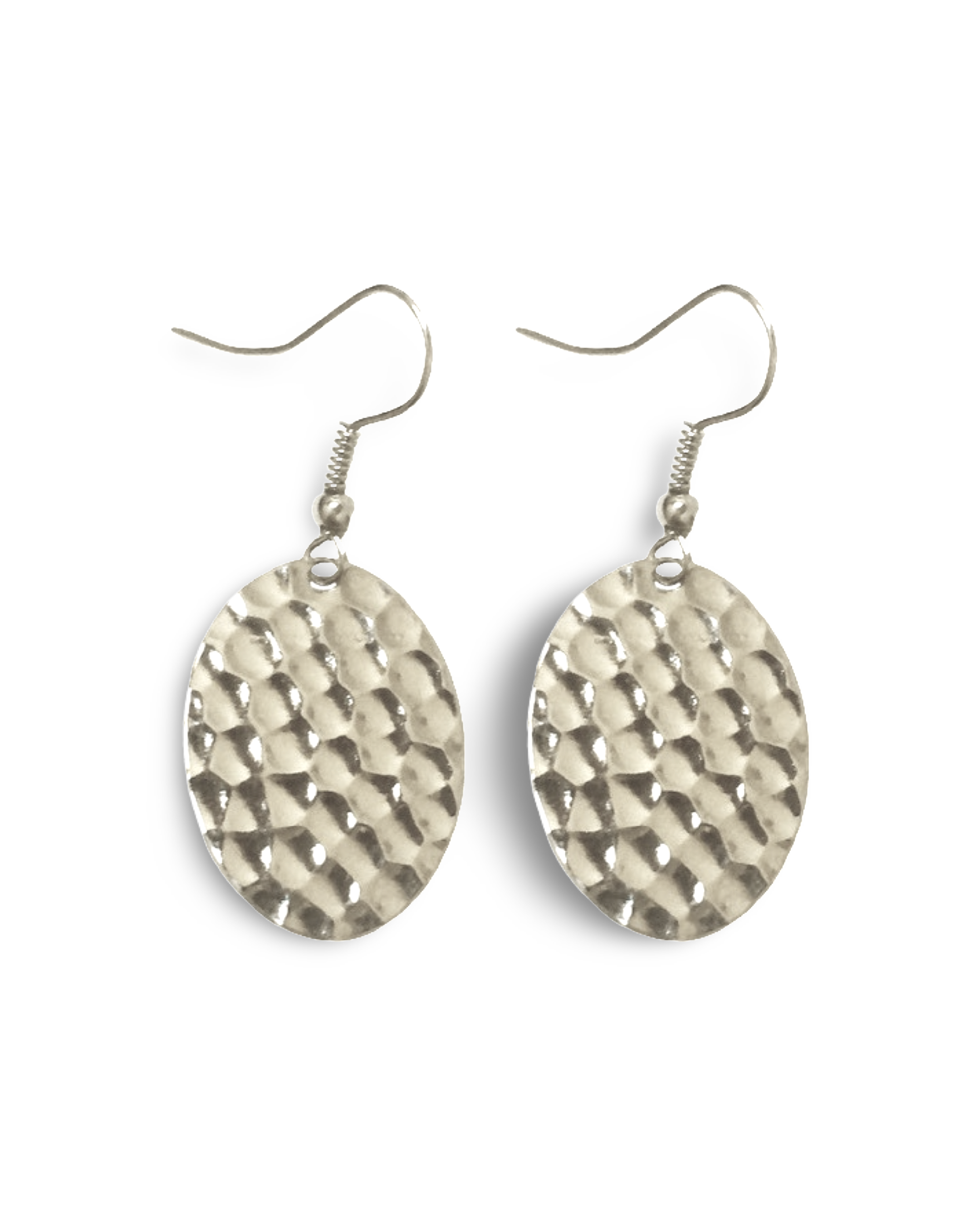 Hammered Small Flat Oval Dangle Earrings