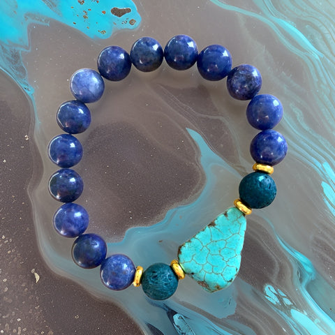 Lapis Lazuli, Lava Rock and Turquoise Stone Bracelet