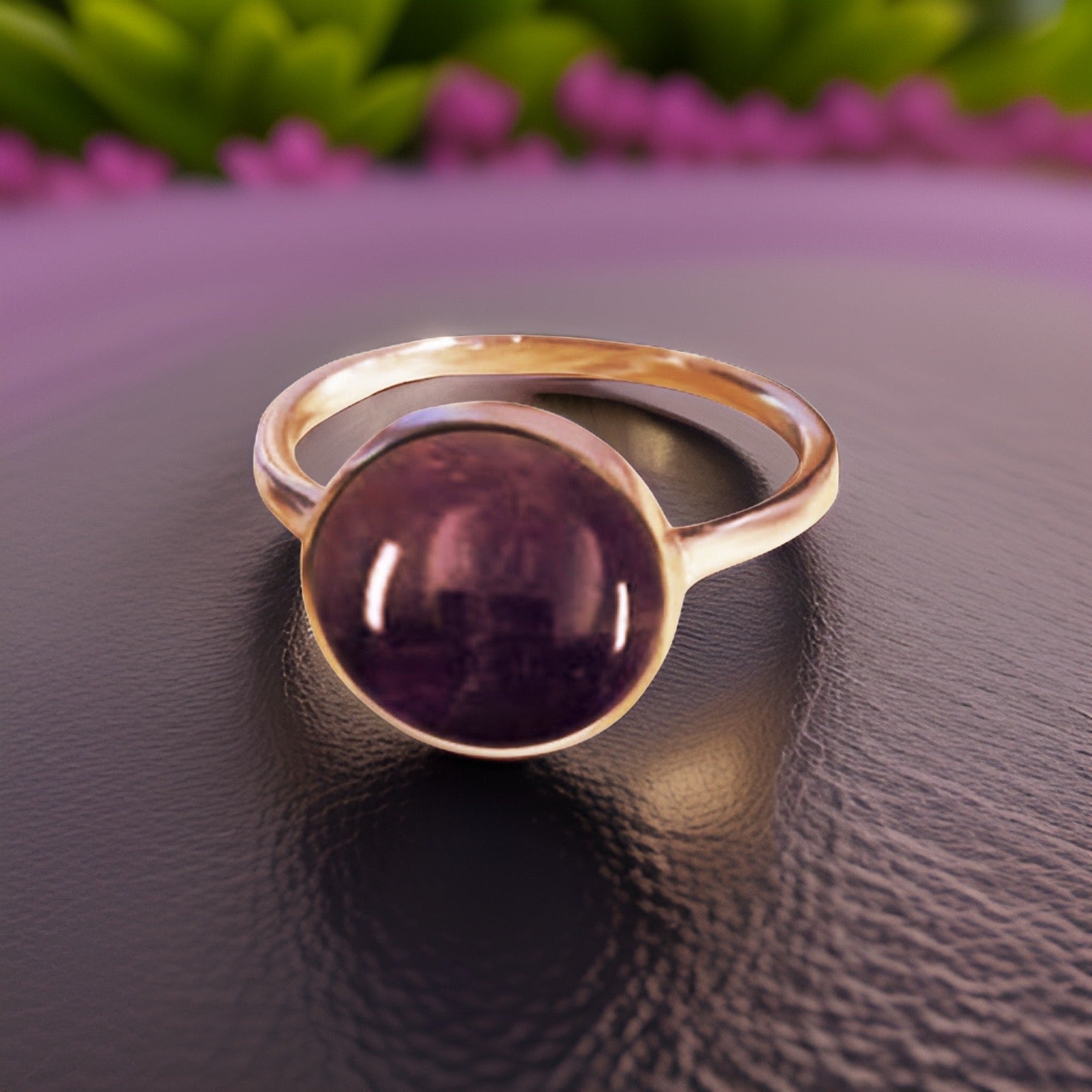 Amethyst Gemstone Round Ring