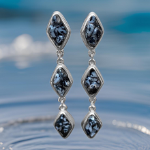 Load image into Gallery viewer, Natural Snow Obsidian and Silver Tier Drop Earrings by The Urban Charm
