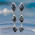 Natural Snow Obsidian and Silver Tier Drop Earrings by The Urban Charm
