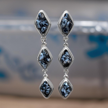 Load image into Gallery viewer, Natural Snow Obsidian and Silver Tier Drop Earrings by The Urban Charm
