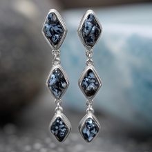 Load image into Gallery viewer, Natural Snow Obsidian and Silver Tier Drop Earrings by The Urban Charm
