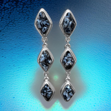 Load image into Gallery viewer, Natural Snow Obsidian and Silver Tier Drop Earrings by The Urban Charm
