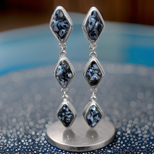 Load image into Gallery viewer, Natural Snow Obsidian and Silver Tier Drop Earrings by The Urban Charm
