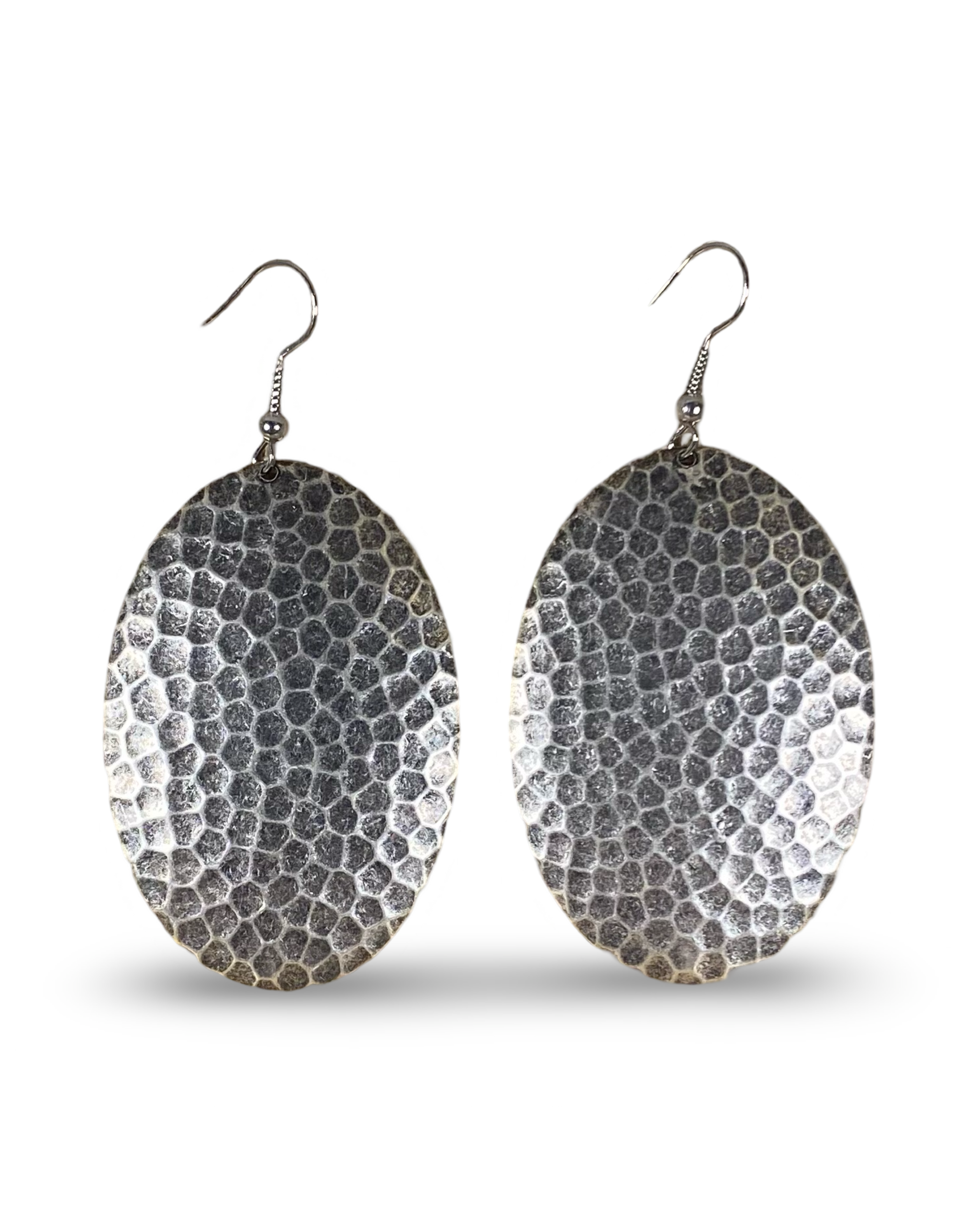 Hammered Oval Domed Dangle Earrings